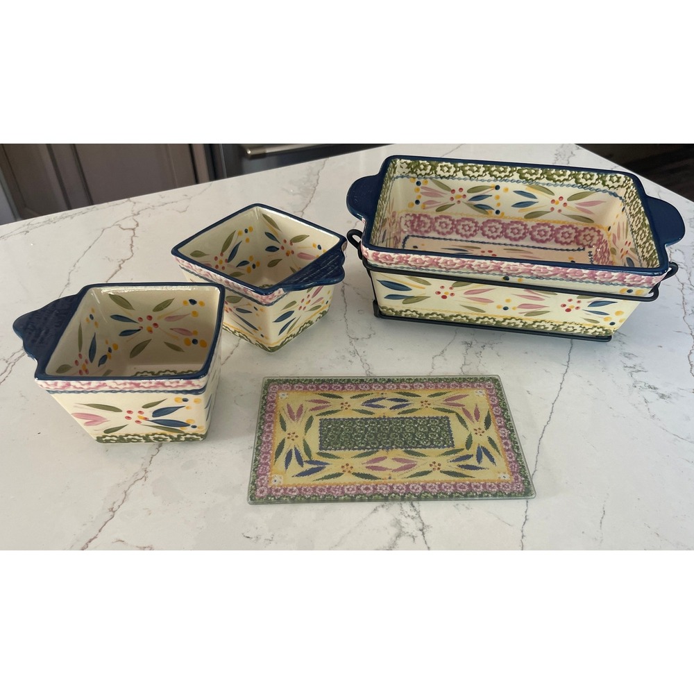 Temp-tations Old World Confetti 5pc Bakeware Set 1.5QT Baker Ramekins Rack